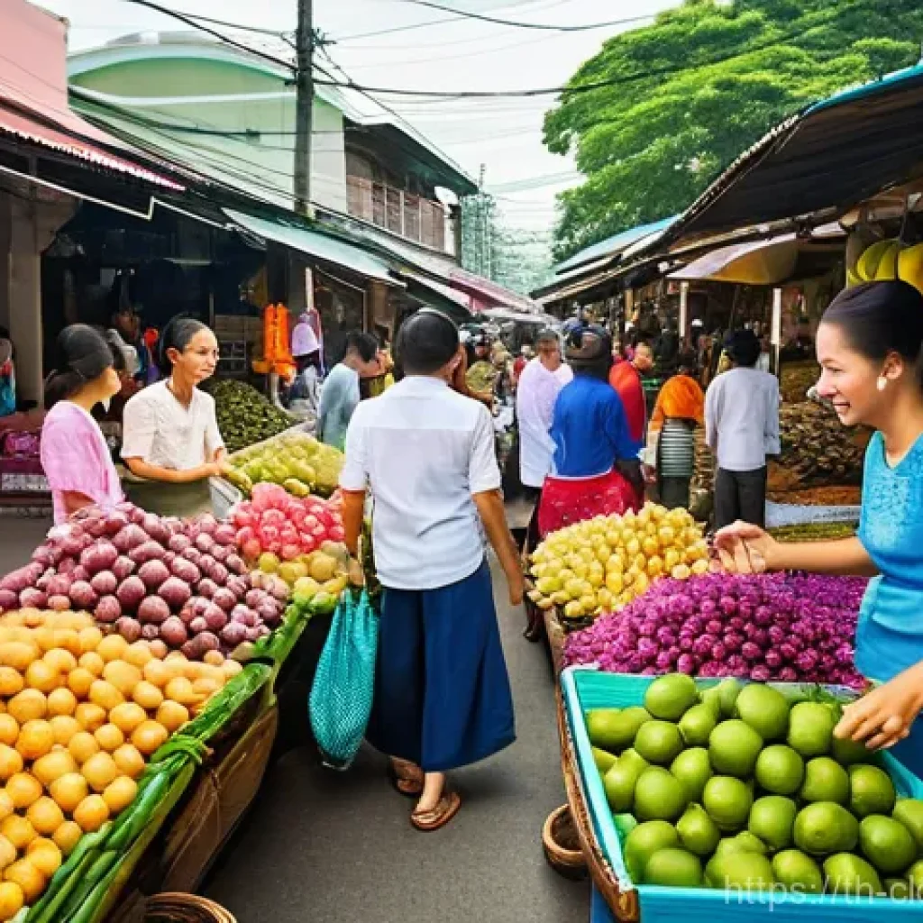 클라우드 컴퓨팅의 다층 보안 전략 - **Prompt:** A bustling, vibrant outdoor market scene in Thailand, filled with local vendors and shop...