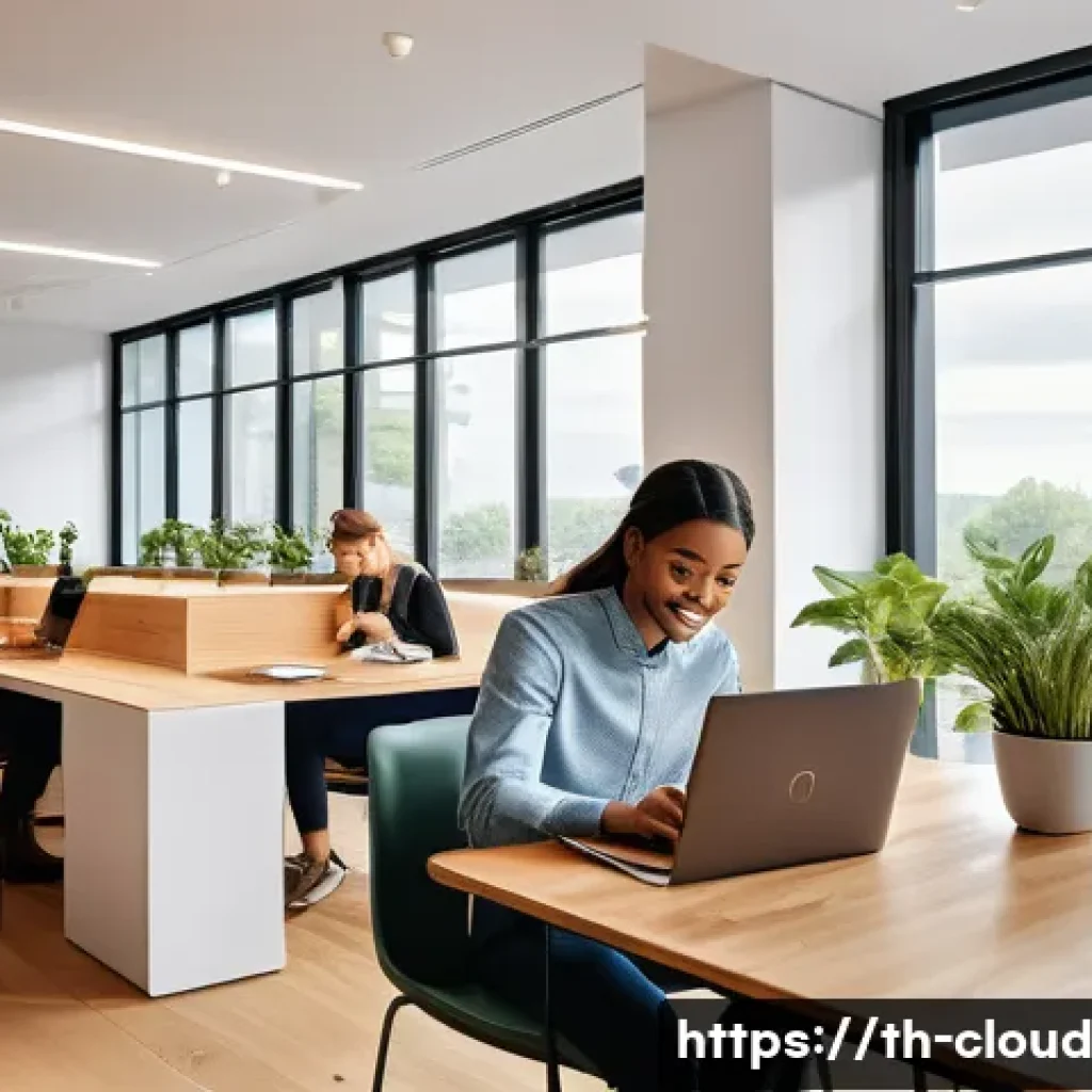 클라우드 서비스의 커뮤니케이션 기술 비교 - **Prompt 1: Global Cloud Connectivity for Hybrid Work**
"A vibrant, high-angle shot capturing di...