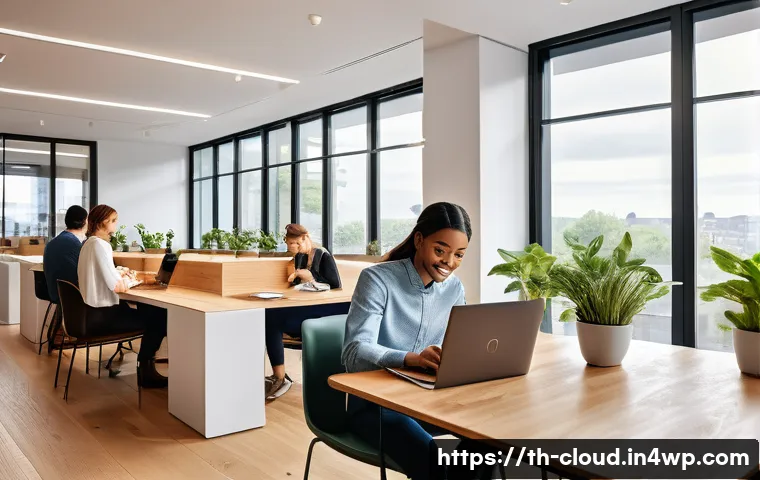클라우드 서비스의 커뮤니케이션 기술 비교 - **Prompt 1: Global Cloud Connectivity for Hybrid Work**
"A vibrant, high-angle shot capturing di...