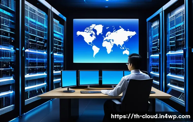 클라우드 서비스의 성능 저하 원인 분석 - A detailed digital illustration of a modern cloud computing data center in Bangkok, Thailand, showin...