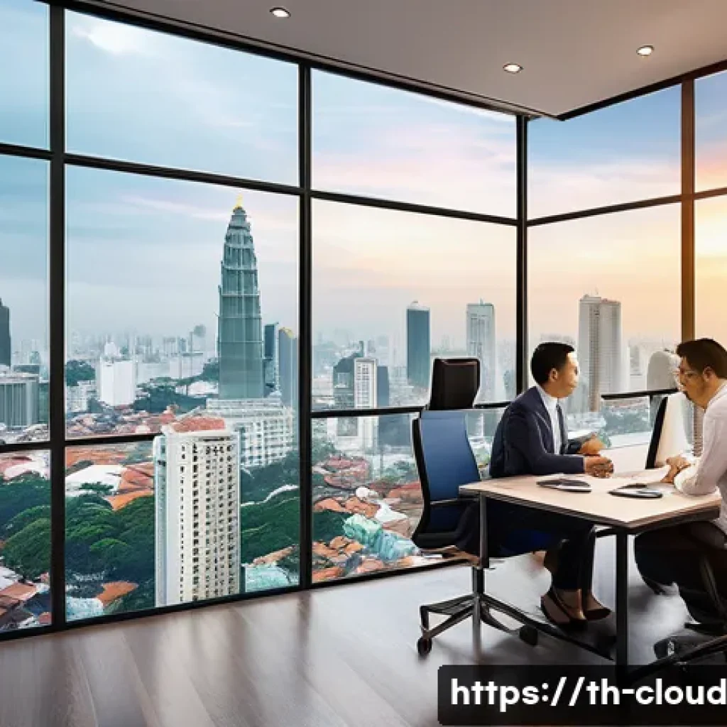 클라우드 서비스의 가격 모델 비교 - A modern Thai office environment with diverse professionals discussing cloud pricing models on digit...