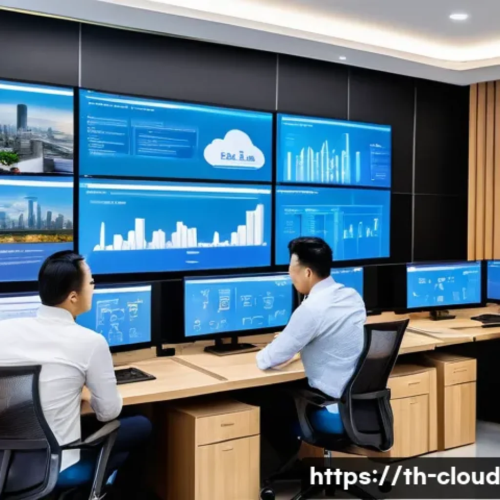 클라우드 서비스의 데이터 통합 기술 - A modern Thai office environment showcasing a diverse team of professionals collaborating around a l...