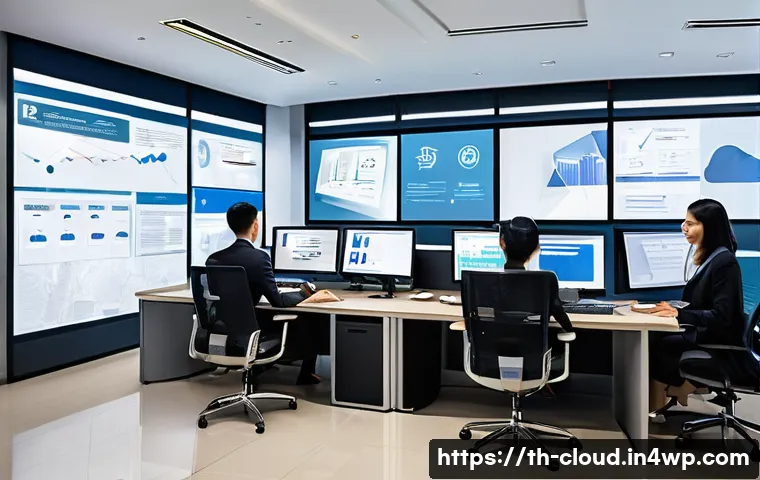 클라우드 서비스 선택 시 고려해야 할 사항 - A modern office environment in Bangkok, Thailand, showcasing a diverse team of professionals collabo...
