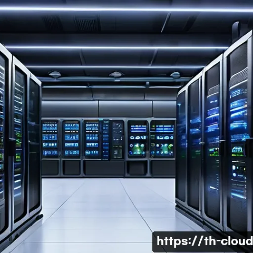 클라우드 컴퓨팅 기술의 미래 예측 - A modern Thai data center interior featuring advanced edge computing servers with sleek metallic rac...