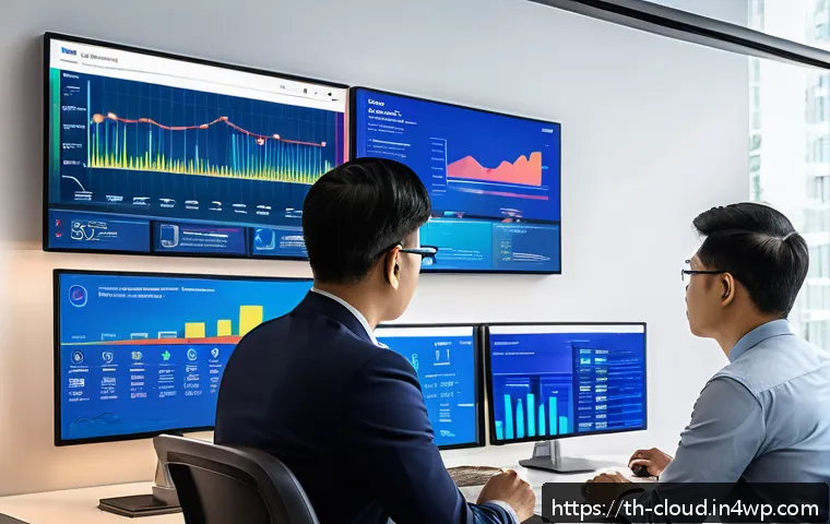 클라우드 서비스의 벤치마킹 전략 - A professional office setting in Bangkok with a diverse team of Thai IT specialists analyzing cloud ...