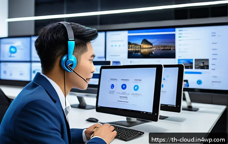 각 클라우드 서비스의 고객 지원 비교 - A modern Thai customer service center with diverse agents using cloud-based communication tools on m...