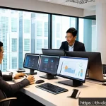 Home 23 비용 효율적인 클라우드 서비스 추천 - A modern Thai small to medium business office environment showing a diverse team of professionals co...